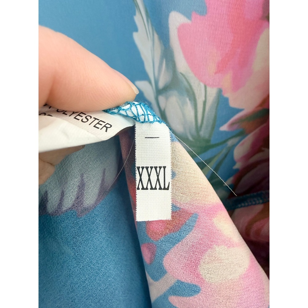 Womens Floral Kimono Blue Pink Lightweight Sheer Open Front Cardigan XXXL Beachy - Picture 8 of 8